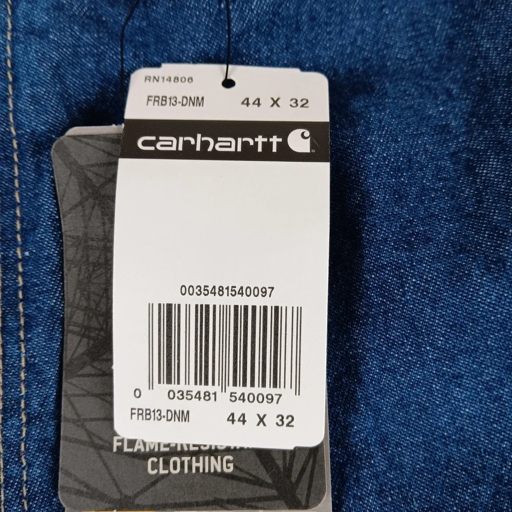 Carhartt FRB13-DNM Mens Flame Resistant FR Denim Dungaree Jeans 44x32 CAT 2 NWT
